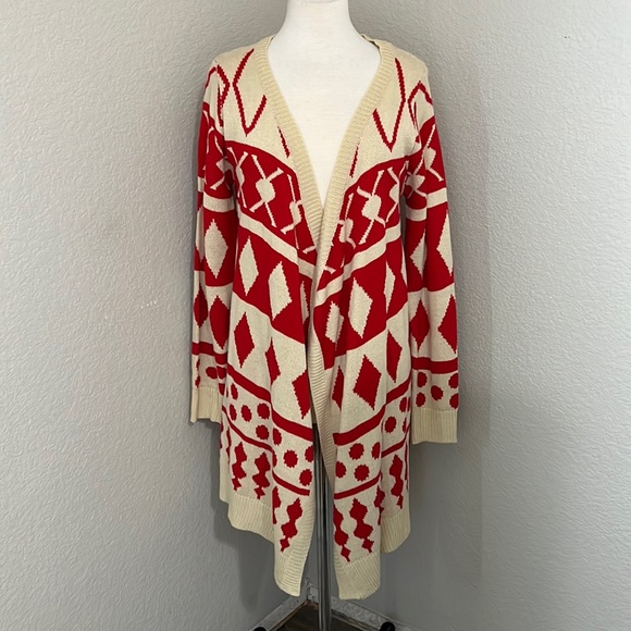 pronto usa Sweaters - PRONTO USA red and cream cardigan